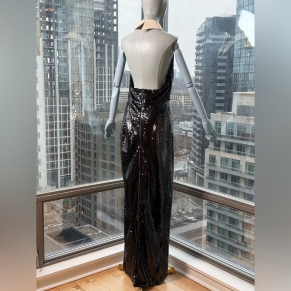 🆕 BRONX & BANCO 🧿 NWOT Wednesday Black Sequin Halterneck Maxi Gown Sz L US 8 - Picture 11 of 14